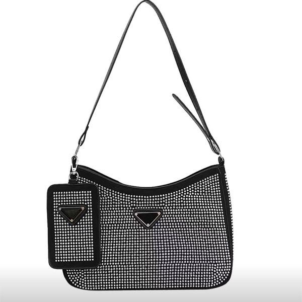 

new fashion diamond set advanced sense underarm bag crescent female bag black bag with small bag all-in-one shoulder bag