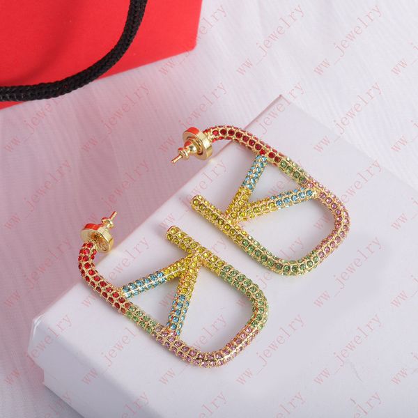 

designer luxury design metal red pink green yellow blue 5 colors crystal senior women earrings hoop & huggie, colorful personality trend hip, Golden;silver