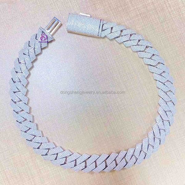 

custom 925 sterling silver hip hop cuban link chain 14mm 15mm ice out vvs diamond moissanite fine jewelry necklaces