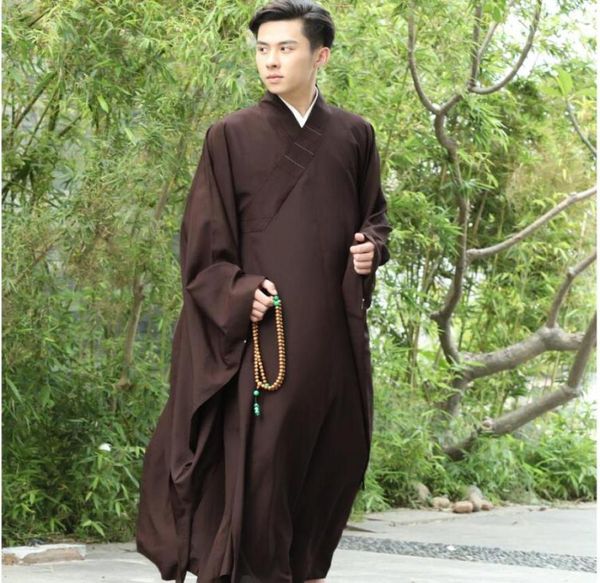 

3 colors zen buddhist robe lay monk meditation gown monk training uniform suit lay buddhist clothes set buddhism robe appliance8071619, Tan;black