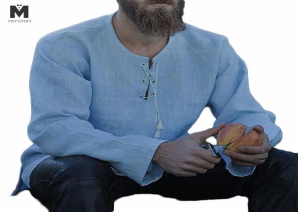 

men039s tshirts pirate linen shirt costume renaissance mens nordic retro tshirt beard cosplay tee laceup for belte6806327, White;black