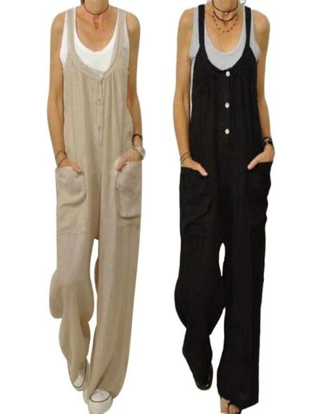 

women039s jumpsuits rompers women solid color buttonspockets cotton linen jumpsuit bib overall dungarees strappy vintage 2023444542, Black;white