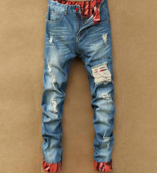 

fashion mens casual straight jeans retro slim skinny jeans fashion designer ripped men hip hop light blue denim pants8640641