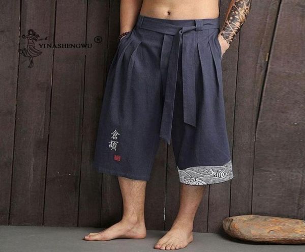 

japanese kimono traditional pants men linen cropped pants asian clothing bath pant japan style casual loose male yukata trousers9433507, Red