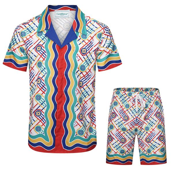 

men's tracksuits casablanca colorful ring buckle print mesh shortpant shirt set men women hawaii beach holiday surf suit 230804, Gray