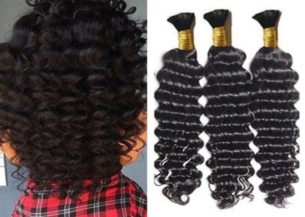 

human hair bulks for braiding deep wave curly hair bulk natural color 3pcs unprocessed raw indian3240975, Black