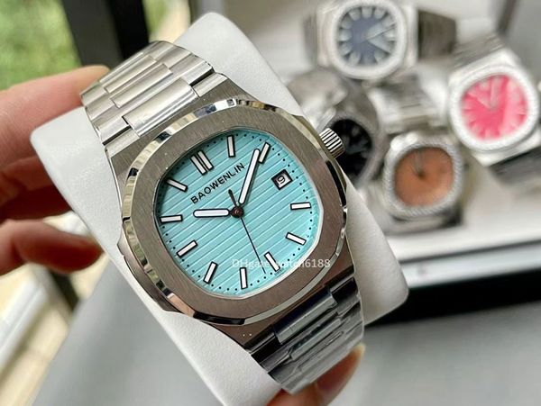 

mens watch 2813 movement engraved pp automatic mechanical stainless steel transparent back blue men watches nautilus wristwatches montre lum, Slivery;brown