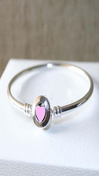 

women039s fashion luxury bangle 925 sterling silver pink heart enamel bracelet original box for charms european beads j2876028375, Black