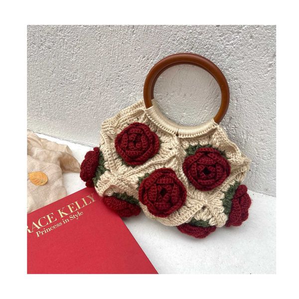 

fashion original design fashion women shoulder bag yarn crochet handmade flower casual tote lady shopping handbag