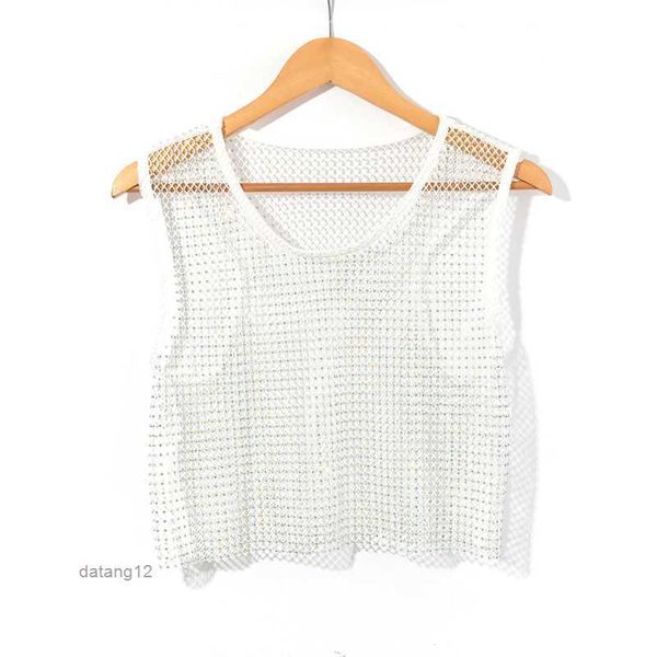 

triangle badge p-letter baroque women vest tanks fashion black mesh t shirt satin shinning diamond sling camis gift for girls clothing yo7l, White