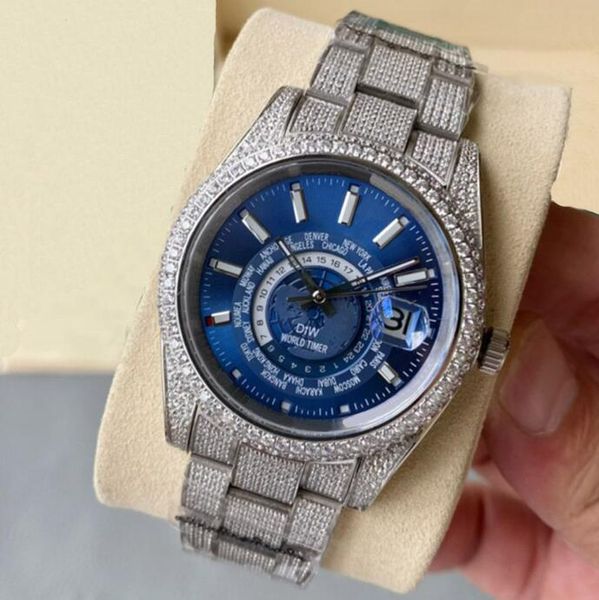 

full diamond watch mens automatic mechanical watches 41mm with diamond-studded steel bracelet fashion business wristwatch montre de luxe bli, Slivery;brown