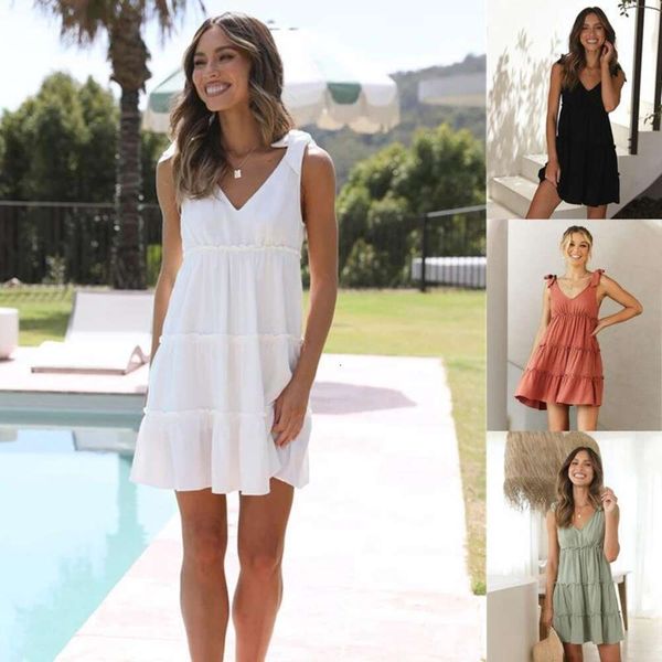 

spring selling style sleeveless front and back v neck dress for women, Black;gray