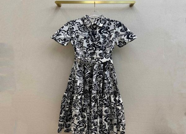 

women fashion street style long dress cotton turn down collar floral print waist adjustable belt knee length dresses elegant summe5992538, Black;pink