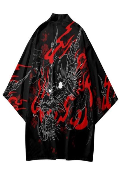 

ethnic clothing japanese summer black dragon printed samurai men cardigan shirt blouse yukata haori obi kimono and pant setethnic5216930, Red