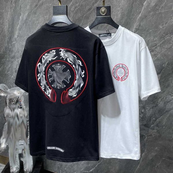 

men's fashion luxury t shirt brand ch t-shirts designers men women tees horseshoe sanskrit cross print classics cotton t-shirt casual, White;black