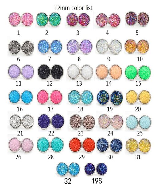 

8mm 12mm nice handmade resin round mermaid druzy earrings trendy simple stainless steel tone wholesaling resin stone earring for l4219319, White