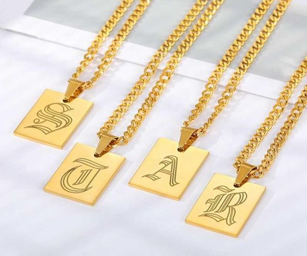 

2022 new fashion stainless steel square letter pendant necklace personalized vintage englished initial letter necklace9633972, Black