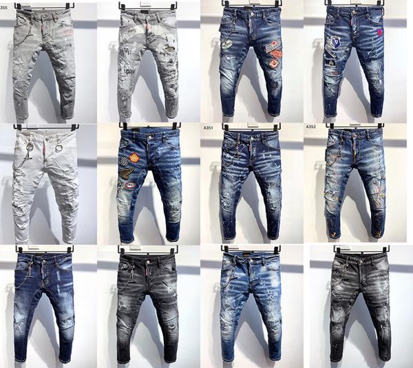

5a r mens jeans men ripped stretch fashion slim fit washed motocycle denim pant biker hip hop trousers bla7692965, Blue
