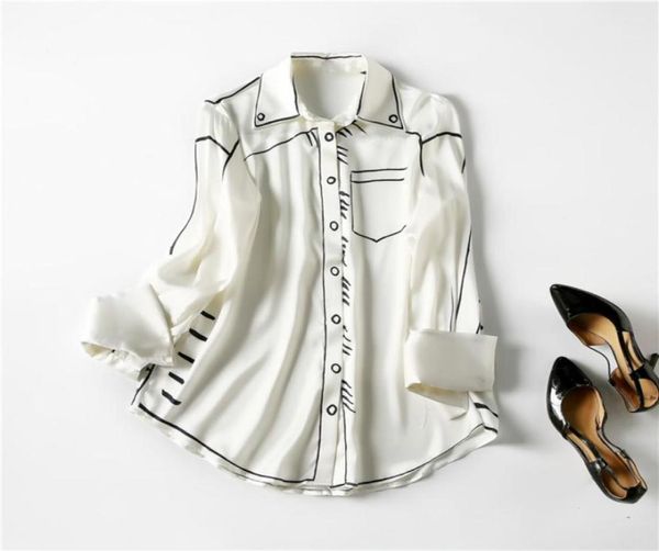 

european and american women039s clothing spring 2021 the new printed silk shirt with long sleeve lapel pocket46450855423793, White