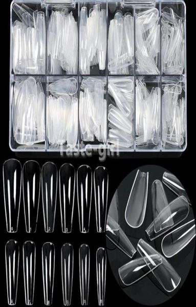 

false nails 504pcsbox 12 sizes clear acrylic fake coffin full cover nail tips set supplies for professionals designer3360085, Red;gold