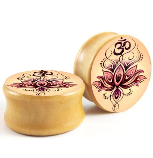

yoga body jewelry om symbol flower logo wood ear expansions stretcher gauge 616mm piercing plugs and tunnels7019273, Silver