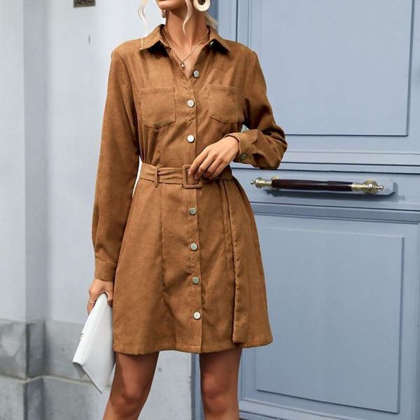 

womens fashion dress shirt lapel long sleeve corduroy, Black;gray