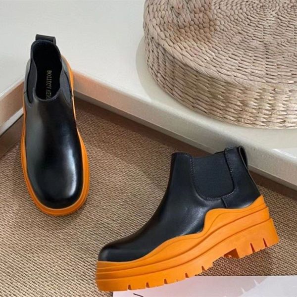 

2023 new luxury brand women boots no zipper platform wedge shoes %100genuine leather men fashion boots size 35-45, Black