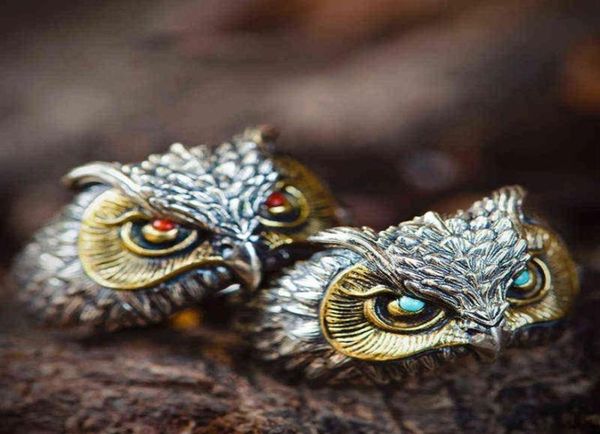 

kuroyoshi handmade ring men039s and women039s opening adjustable index finger owl vintage engraving silver jewelry trend222w6905473