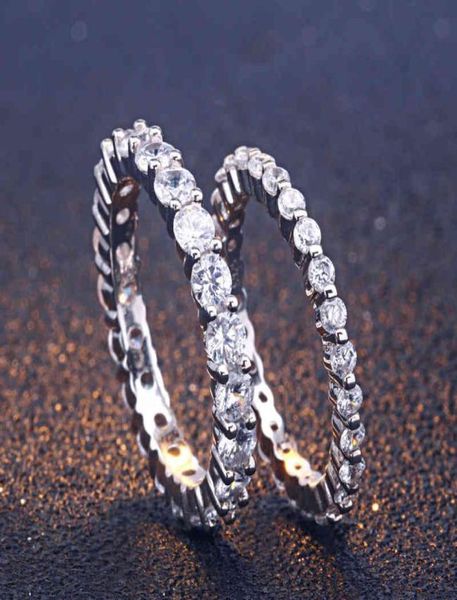 

custom sier plated round cut cubic zirconia gemstone diamond 925 sterling sier jewelry all around band rings for women3175759