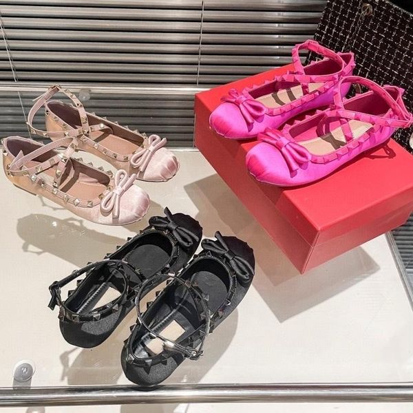 

studded round toe sandals luxury designer shoes fashion lace-up loafers comfortable non-slip beach shoes classic ballet dance casual shoes s, Black