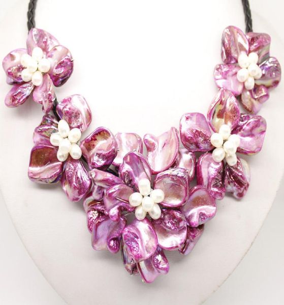 

natural pearl pink shell pearl 5 flower pendant necklace 18quot long8112837, Silver