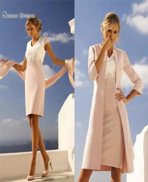 

2019 modest sheath mother of the bride dresses with jacket two pieces v neck knee length party gowns3843633, Black