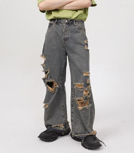 

men039s jeans houzhou vintage distressed pants men ripped for y2k blue denim trousers male retro japanese streetwear hip hop6380940