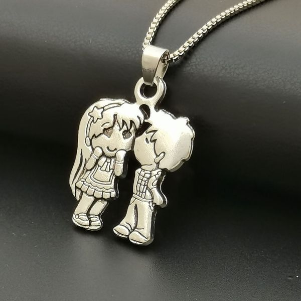 

10pcs couples necklace young love kissing charm pendant for men women couples jewelry t-07, Silver