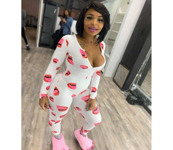 

women nightwear playsuit workout button skinny print long sleeve jumpsuits vneck onesies women plus size rompers cy00876226273, Black;white