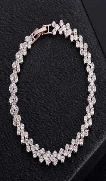 

luxury shining stone roman tennis bracelets womens jewelry austria cz diamond crystal link bracelet 185cm90944844536051, Golden;silver
