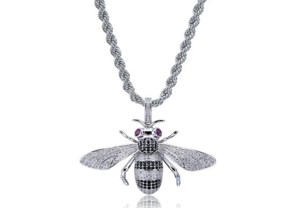 

hip hop necklaces exquisite fashion 18k gold plated honey bee pendant necklaces luxury zircon men necklaces jewelry8050789, Silver