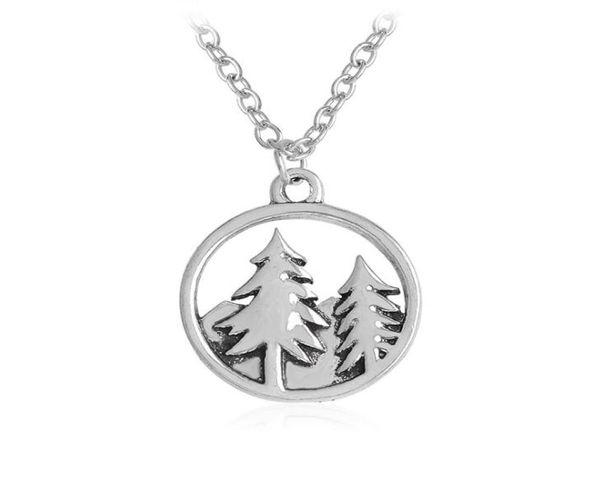 

2017 new fashion mountain forest christmas tree pendant charm necklace sisters girls kids family gift 2296523135, Silver