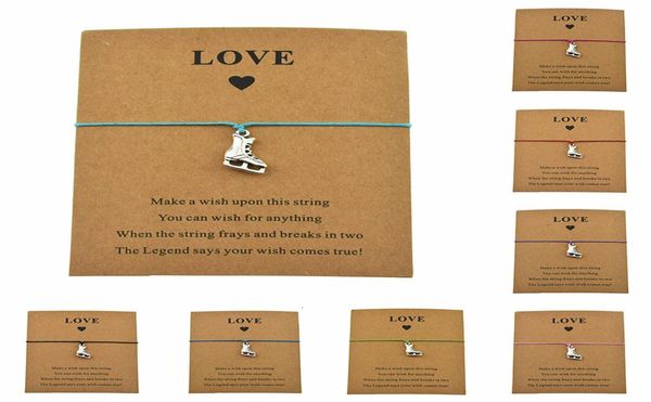

8 colors new casual sports ice skate shoes boots skating charm love paper card make a bracelets for women men gifts jewelry3110726, Golden;silver