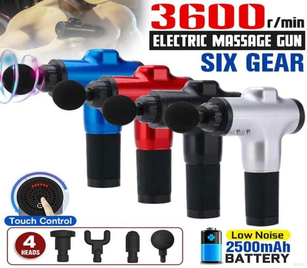 

3600r min 6 gears muscle massager electric therapy massage guns relief pain sport fascia massage machine body relax with 4 heads243387885