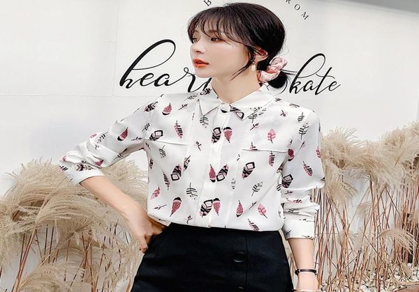 

autumn fashion women shirts long sleeve printed chiffon blouse ladies shirt womens blusas8289112, White