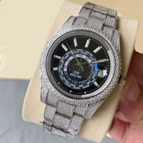 

full diamond watch mens automatic mechanical watches 41mm with diamond-studded steel bracelet fashion business wristwatch montre de luxe bli, Slivery;brown