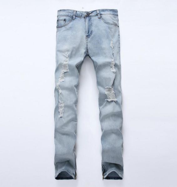 

2018 new streetwear mens destroyed jeans hole casual pants damage jeans ripped for men zipper skinny men7292176, Blue