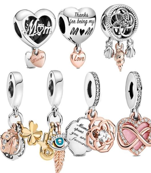 

brand new 925 sterling silver twocolor pave leaf rose gold ladybug fourleaf clover beaded pendant suitable for bracelet 94644973561624, Black