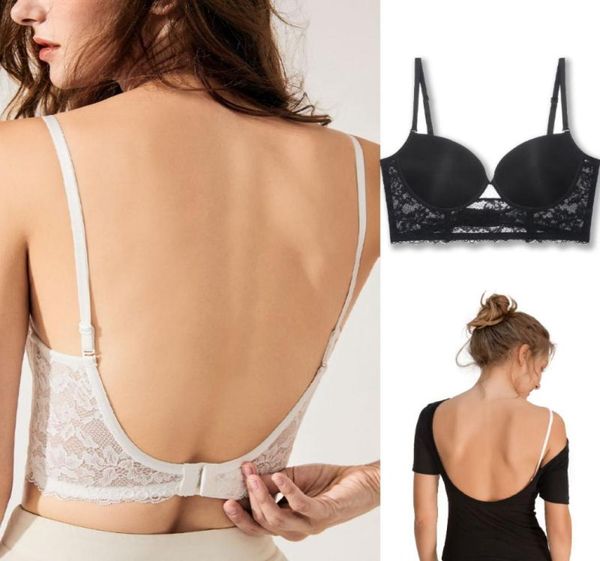 

bras backless bra invisible bralette lace wedding low back underwear push up brassiere women seamless lingerie corset bh9118915, Red;black