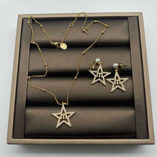 

miao / miu family pearl pentagonal star m letter fashion temperament simple and versatile necklace earrings female, Silver