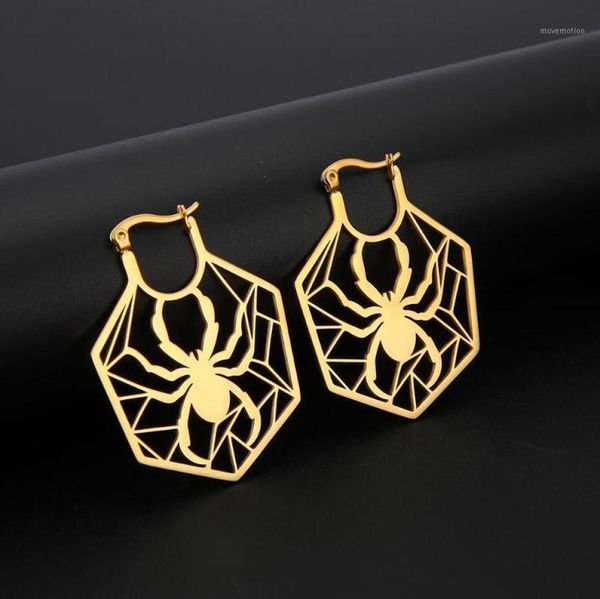 

my shape fashion filigree spider hoop earrings women stainless steel dangle dainty polished earring animal cut out jewelry18590227, Silver