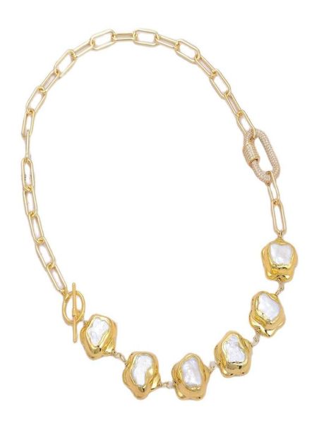 

guaiguai jewelry cultured white keshi flower pearl gold color plated link chain choker necklace handmade for women real gems stone9193287, Silver