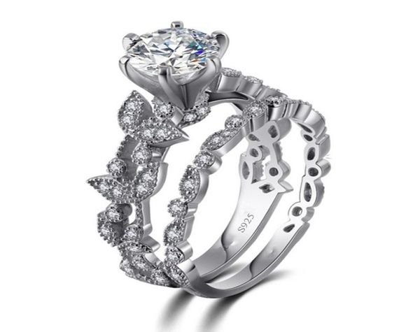 

handmade flower style ring set 5a zircon cz 925 sterling silver engagement wedding band ring for women fashion jewelry gift4541740, Slivery;golden