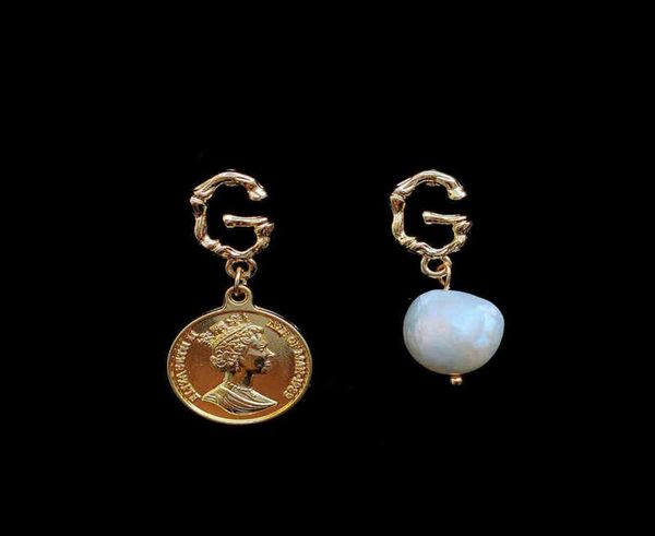 

925 silver needle real gold design creative pearl earrings asymmetric ab queen stud earrings women1155153